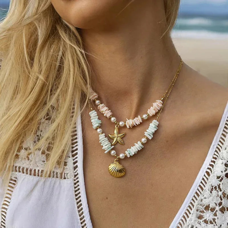 Shell Pearl Necklace Ocean Jewelry