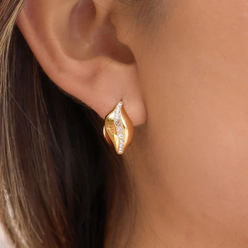 Stainless Steel Wave Rhinestone Earrings